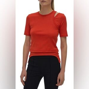 Helmut Lang Double Rib Cutout T-shirt In Flame Red Cotton Size Medium